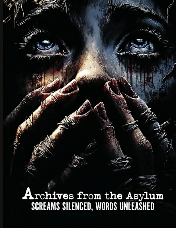 Cover of Archives from the Asylum: a terrified face with clawed hands over its mouth