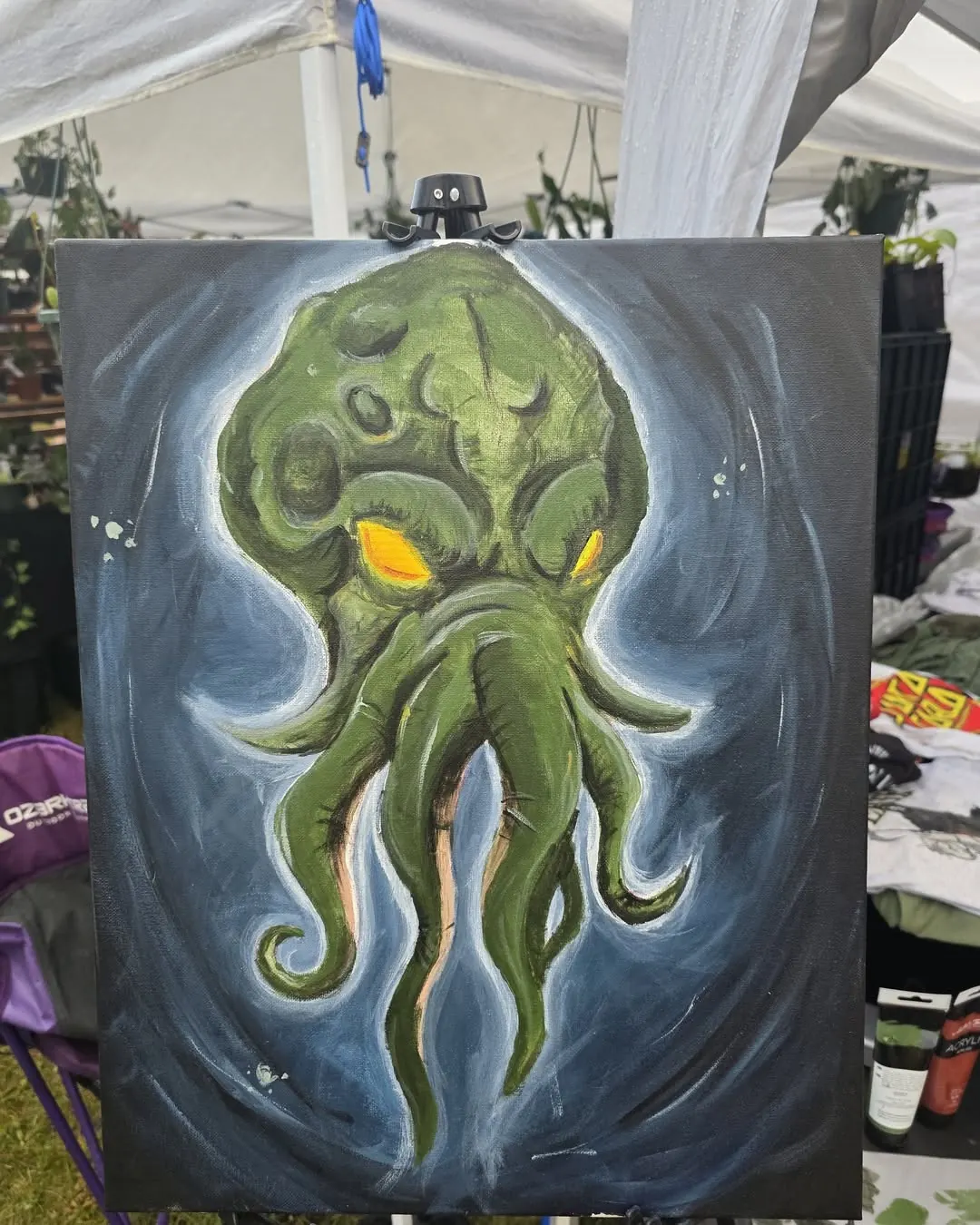 Finished Cthulhu painting in green and teal