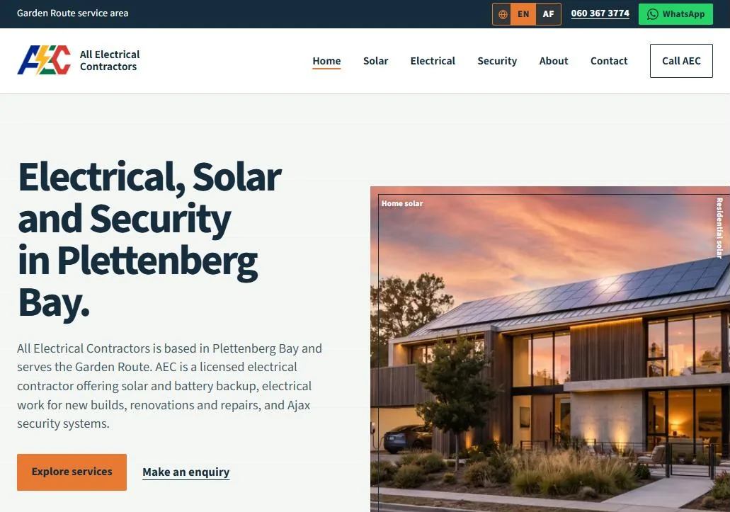 All Electrical Contractors homepage on desktop, a site built by Dan La Ferlita